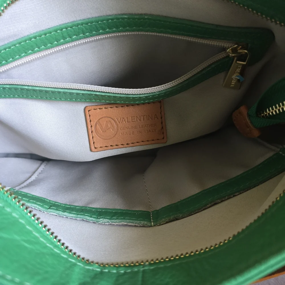 Valentina Green and Tan Hobo Bag with Leather Accents - Picture 6 of 10